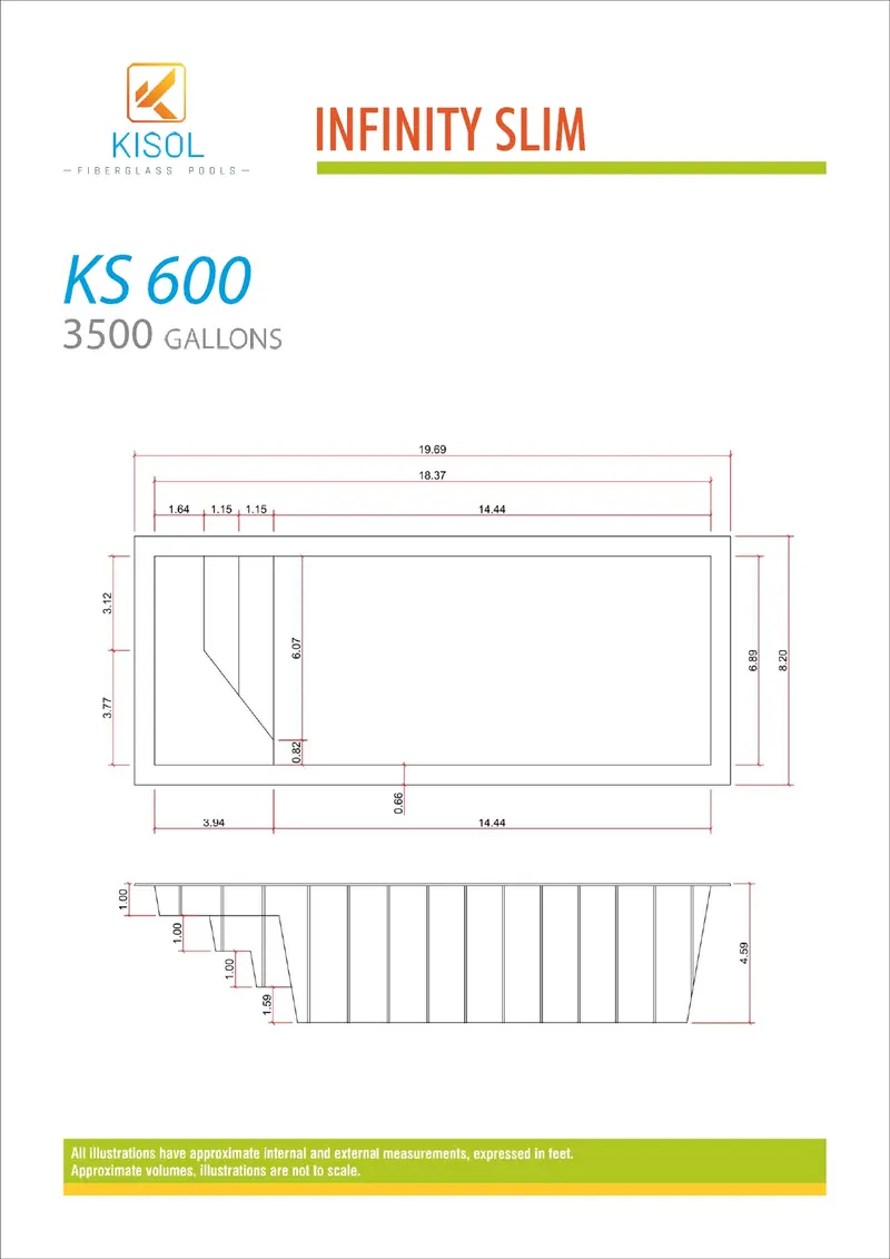 Kisol Infinity Slim dimension diagram — length, width, and depth measurements